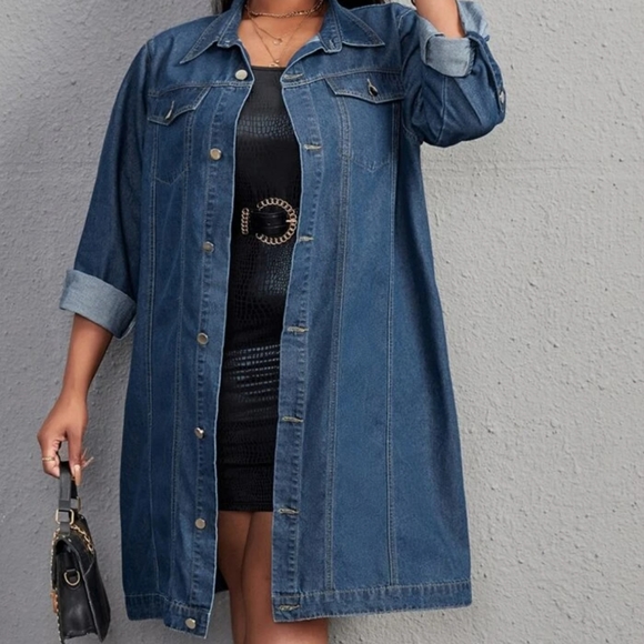 Jackets & Blazers - PLUS SIZE DARK WASH DENIM COAT DRESS SIZE 0X/ 12